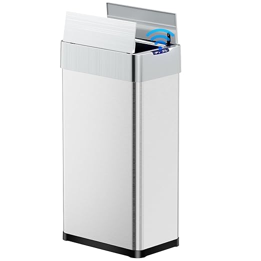 TLSUNNY 18.5 Gallon Automatic Trash Can, Stainless Steel Motion Sensor Garbage bin, Smart Trash Can W/Butterfly Lid, Bag Retainer Ring and Display Light for Living Room,Kitchen,Office (Silver, 70L)