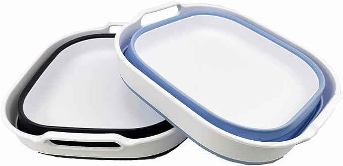 SAMMART 10L (2.64 Gallon) Collapsible Dishpan - Foldable Washing Basin - Portable Dish Washing Tub - Space Saving Kitchen Storage Tray (Charcoal Black + Baby Blue)