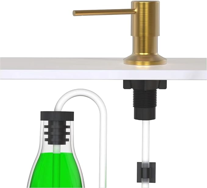 Brushed Gold Soap Dispenser for Kitchen Sink, Built in Soap Dispensers, Stainless Steel Sink Soap Dispenser or Lotion Dispenser Pump with 47" Extension Tube Kit, Upgraded Metal Check Valve
