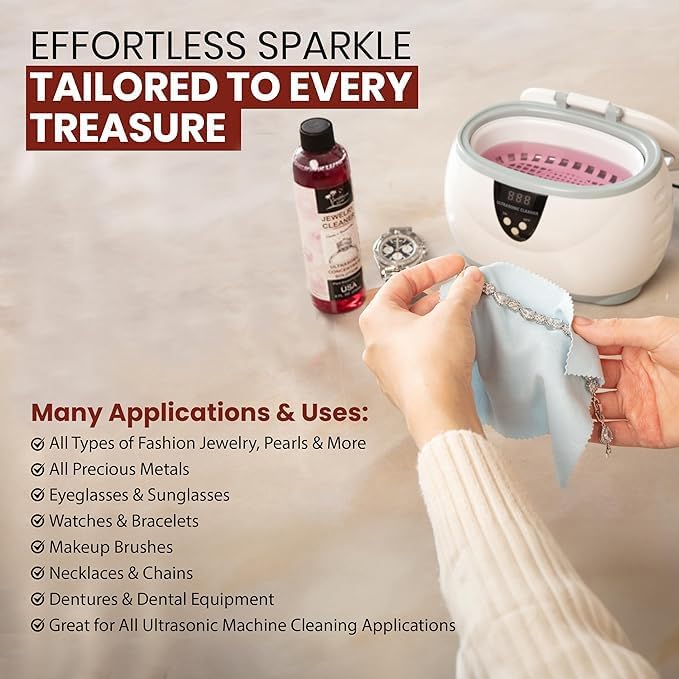 Ultrasonic Cleaner Solution Concentrate - Highly Concentrated All Purpose Cleaning Solution for All Ultrasonic Machines - USA Made Plant Based Eyeglass and Jewelry Cleaner, 8 floz