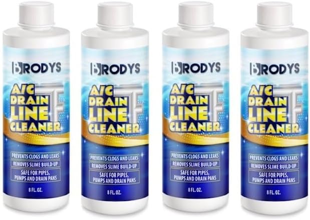 Brodys - A/C HVAC Drain Line Cleaner, Bottle, 2 MONTH SUPPLY, (Great to use at home, in the office, at restaurants and large commercial buildings) (8oz, 4, Count)