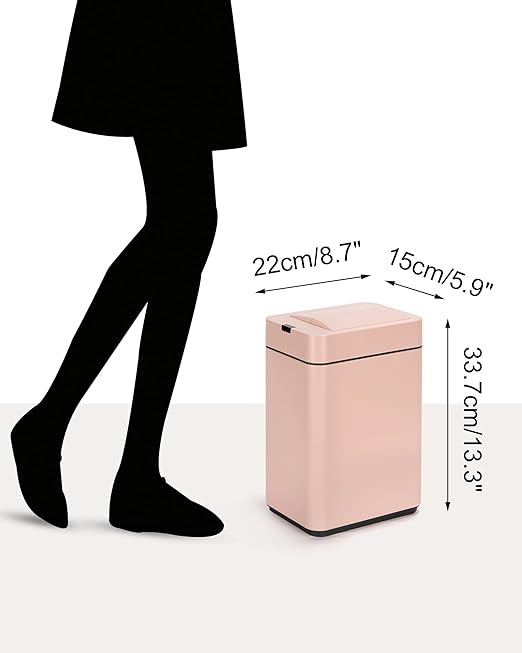 ELPHECO Bathroom Trash Can with Lid 2.6 Gallon Smart Trash Can Slim Motion Sensor Garbage Can Automatic Stainless Steel Wastebasket Bathroom Decor for Bedroom Office Toilet Pink