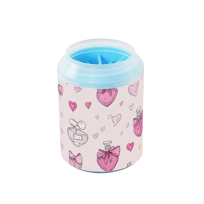 Dog Paw Cleaner Cups for Dogs Pet Foot Washer Paw Scrubber for Small Medium Large Dogs Cats Cleaning Cup Pink Heart-shaped Perfume Bottles