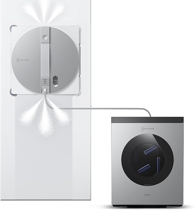 ECOVACS WINBOT W3 Omni Robot Window Cleaner with Auto-Clean & Multi-Functional Station, Win-SLAM 5.0 Smart Navigation, Intelligent Cleaning with Triple Spray System, 12-Level Protection
