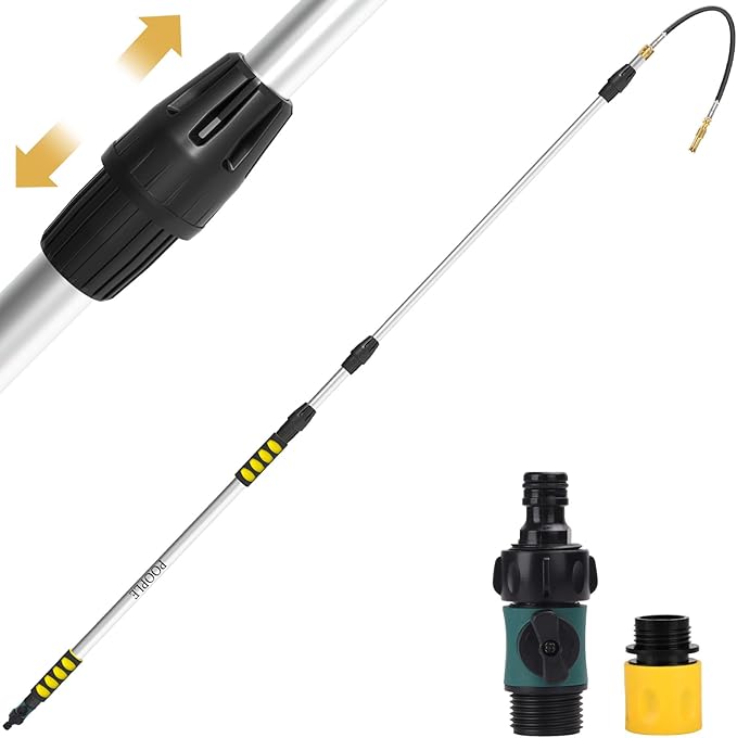 24ft Reach Gutter Cleaning Tools From The Ground, 16ft Telescopic Gutter Cleaner Tools, Rain Gutters Cleaning Tool With Garden Hose Attachment and Bendable Wand