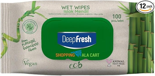 ShoppingAlaCart Multi-Purpose Cleaning Wet Wipes, 12 Pack (1,200 Total Wipes), Bamboo Fiber Surface Cleaner, Pop-Top Lid, Resealable