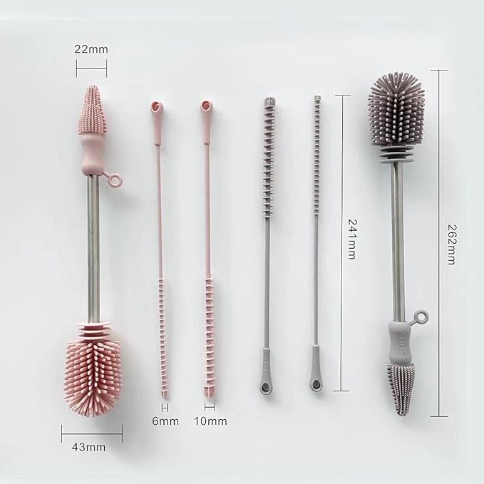 Haakaa Silicone Cleaning Brush Kit – Household Cleaning Brushes for Bottles and Crevices – Food-Grade Silicone: Dishwasher Safe (Kit-Mist Blue)