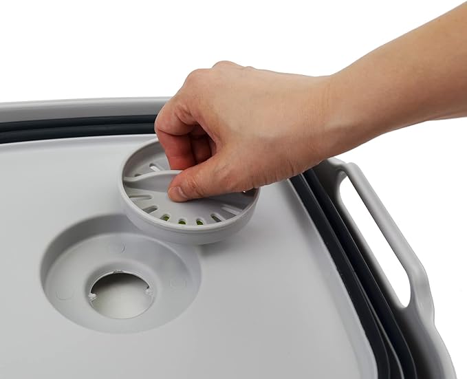 SAMMART 10L (2.64 gallon) Collapsible Dishpan with Draining Plug - Foldable Washing Basin - Portable Dish Washing Tub - Space Saving Kitchen Storage Tray (Grey/Slate Grey)