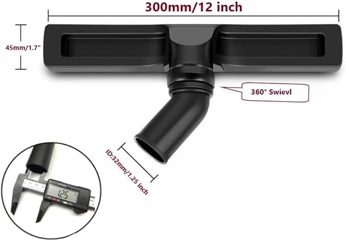 12" Universal Vacuum Cleaner Attachment 360° Swivel Floor Brush Tool 1.25" 32mm ID Vacuum Brush Accessorie
