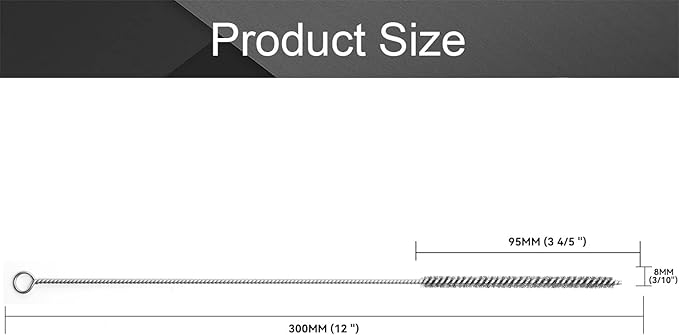 12 Inch Pipe Cleaning Brush Set with Stainless Steel Bristles, Steel Wire Tube Brush Kit for Auto Parts Polishing, Machining, Bottles, Tubes, Etc.（8mm-20pcs）