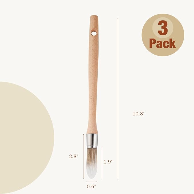Trim Paint Brush, 0.6 Inch, 3 Pack, Small Paint Brushes for Walls, Touch Up, Trim Painting Tool for Detail Areas and Corners, Round Paint Brushes, Trim Brushes for Painting House Wall Edges
