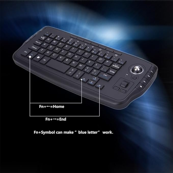 Mini Ergonomic Keyboard Trackball Air Mouse 1200dpi Function TV 2.4G Wireless Keyboard with trackball Mouse Keyboartd Combo for Lapotp PC TV Remote Controller HTPC (Black)
