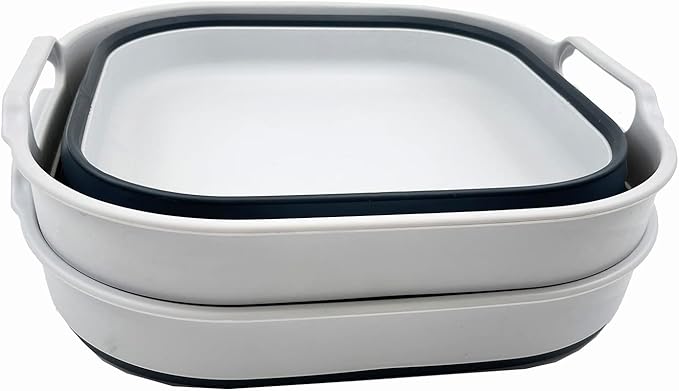 SAMMART 10L (2.64 Gallon) Collapsible Dishpan - Foldable Washing Basin - Portable Dish Washing Tub - Space Saving Kitchen Storage Tray (Grey/Slate Grey (Set of 2))
