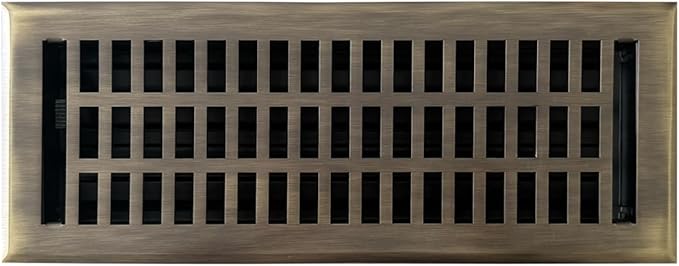 Empire Register Co, Vent Cover - 4x12 inch, Modern Contemporary Design, Antique Brass Finish, Heavy Duty Floor Vent Covers, Metal Damper Attached. Vent Covers for Home Floor only.