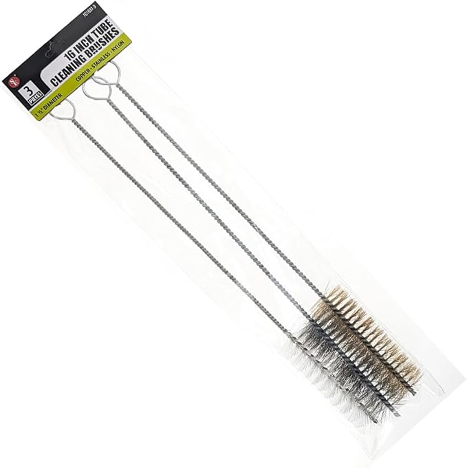 3 Piece Set of 16-Inch Tube Cleaning Brushes Copper, Stainless, Nylon for Various Surface Use (1.5-Inch Diameter)