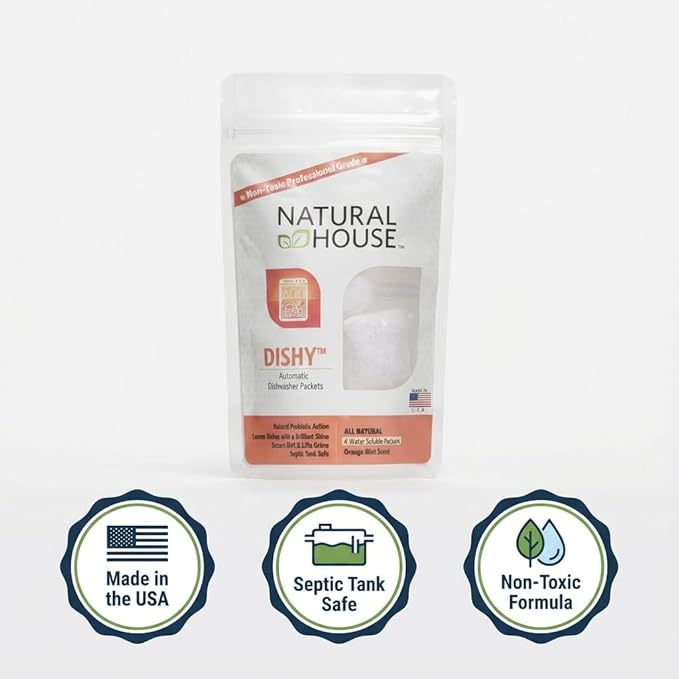 Natural House Dishy - High Strength Automatic Dishwasher Packets - Cuts Through Dirt and Lifts Grime From Dishes and Silverware - All Dish Types - Water Soluble Pouch - 20 Pack