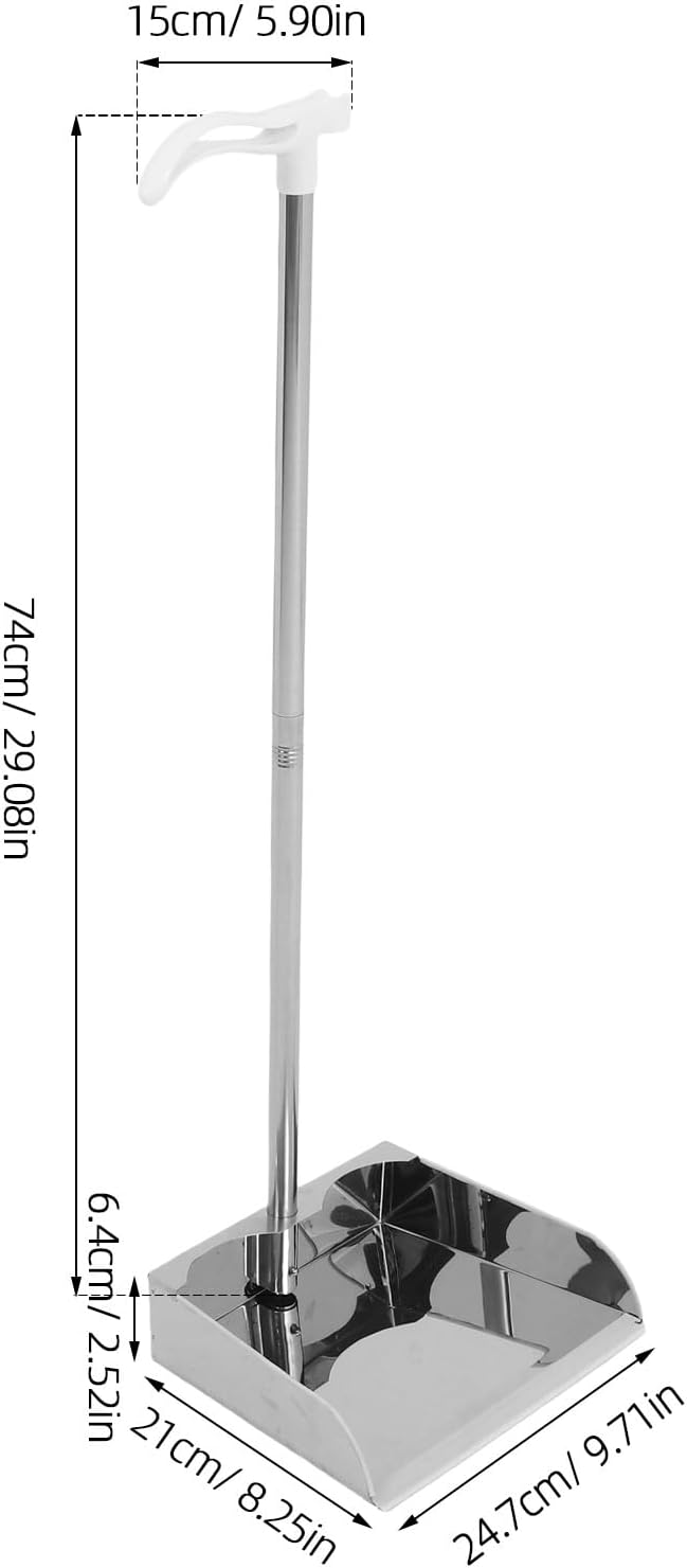 Durable Metal Upright Dustpan with Long Handle, Heavy Duty Household Garbage Refuse Cleaner, Thickened Indoor Outdoor Floor Cleaning Tool for Kitchen Garage Office Use