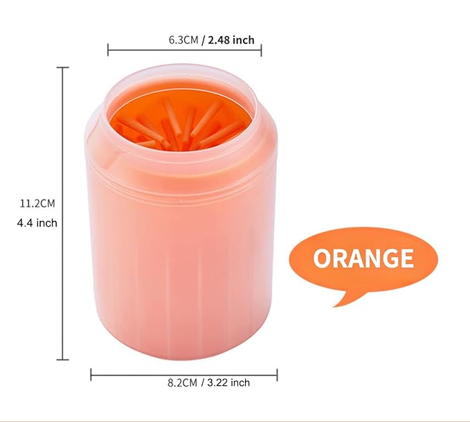 Dog Paw Cleaner for Dogs Large/Petite Paw Washer Easy to Use & Clean Portable Dog Paw Cleaner Cup Dog Foot Washer with Silicone Washers (M, Orange)