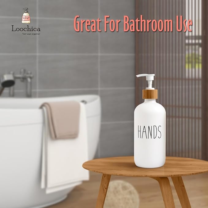 White Glass Soap Dispenser Bottle for Hands. Glass Soap Dispenser for Bathroom or Kitchen Sink Use