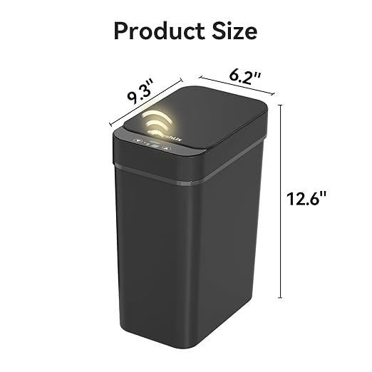3 Pack Bathroom Trash Can 2.6 Gallon Small Touchless Automatic Motion Sensor Trash Cans Slim Waterproof Garbage Bin with Lid for Kitchen, Office, Bedroom Black