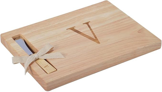 Miicol Wood Charcuterie Board, Monogram Cheese Board 10 Inch, Personalized Initial Cutting Board with Spreader, Unique Housewarming Gift, Ideal for Kitchen, Home, Letter V