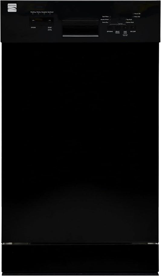 Kenmore 22-14709 18" Compact Built-In Dishwasher - UltraWash Plus, TurboDry, EasyFlex Third Rack & SmartWash - 10 Place Settings - 45 DBA - ENERGY STAR Certified - 18" - Black