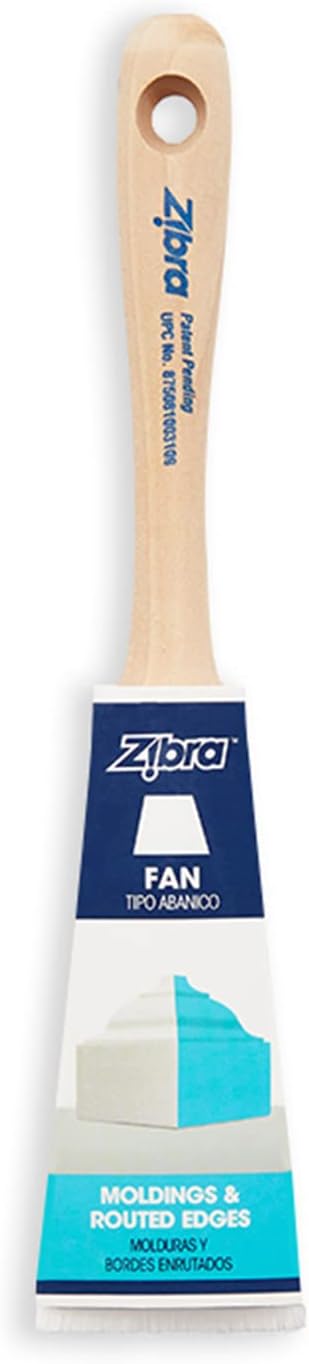 Zibra Fan Paint Brush for Painting Molding, Routed Edges, Flat Surfaces, and Furniture, White, 1.25-inch