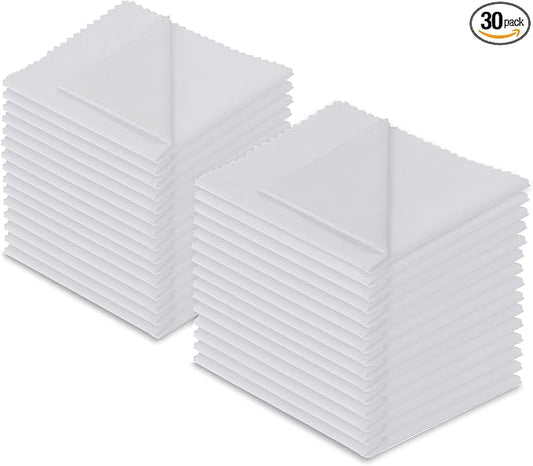 Microfiber Cleaning Cloth, 30 Pack - 200+ GSM Heavyweight Lint-Free Streak & Scratch-Free Cloths for Eyeglasses, Glasses, Screens, Camera Lens - 7x6 Inch Premium White, Bulk, Reusable