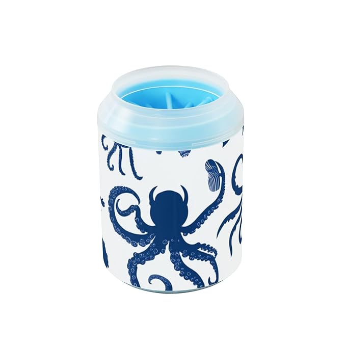 Dog Paw Cleaner Cups for Dogs Pets Foot Washer Paw Scrubber for Medium Small Dogs Cats Cleaning Cup Blue Octopuses Crabs and Seashells