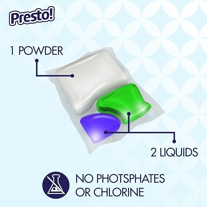 Amazon Brand - Presto! Triple Action Dishwasher Pacs, Fresh Scent, 90 Count