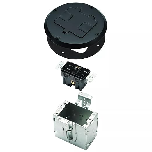 RACO Floor Box Kit 6239ACBK Black 15A/125V Duplex Receptacle Outlet with USB Ports, Single Gang Electrical Box for Wood Sub-Floor with 3.1A/5V Type A and C USB Outlet Receptacles for Home Improvement