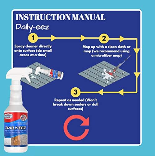 Daily Wood, Laminate, Tile, Stone Floor Cleaner from Clean-eez Streak Free Maintenance Cleaner Spray. Removes Footprints, Dirt, Spills, Repels Dust. 32 oz. RTU