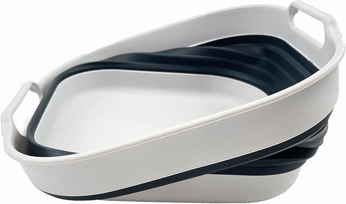 SAMMART 10L (2.64 Gallon) Collapsible Dishpan - Foldable Washing Basin - Portable Dish Washing Tub - Space Saving Kitchen Storage Tray (Grey/Slate Grey)