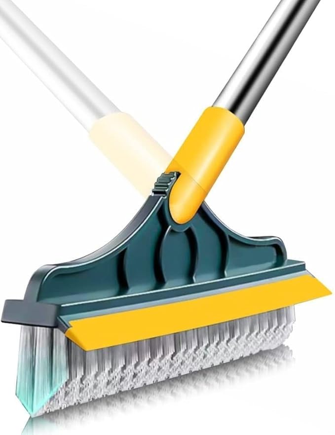 2 in 1 Cleaning Floor Scrub Brush Floor Brush Scrubber New Upgraded 53.5" Long Handle Grout Brush Scrape V-Shape Stiff Bristle Cleaning Brush with Squeegee 120°Rotating Tile Brush for Bathroom