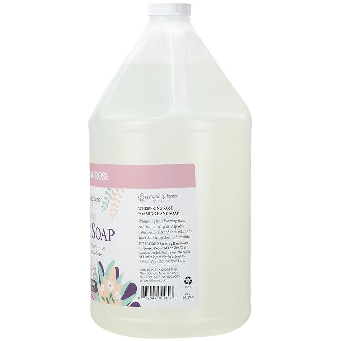 Ginger Lily Farms Botanicals All-Purpose Foaming Hand Soap Refill, 100% Vegan & Cruelty-Free, Whispering Rose Scent, 1 Gallon (128 fl oz)