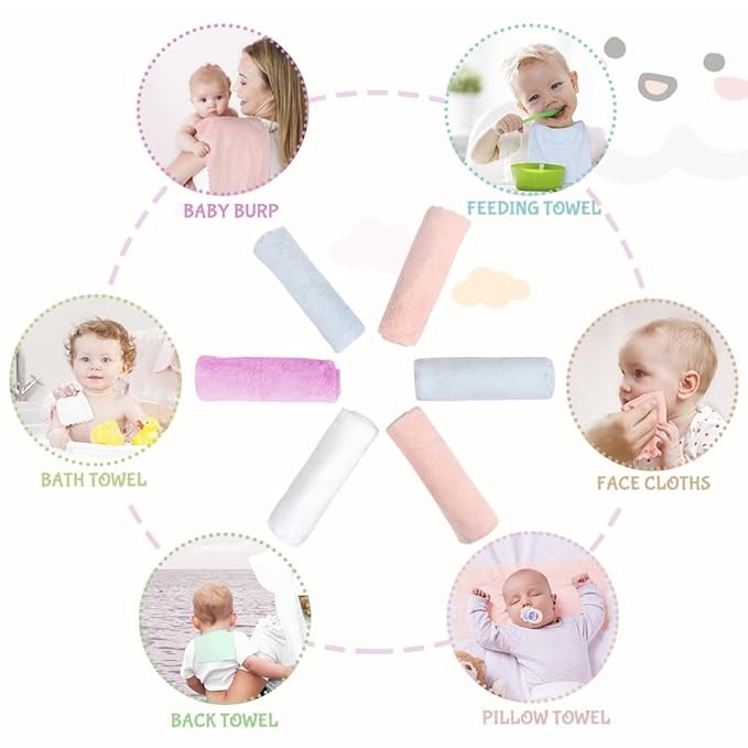 Orighty Burp Cloths for Baby - Super Soft & Highly Absorbent Coral Fleece, 12 x 16 Inch Gentle & Large Burp Rugs, 8 Pack