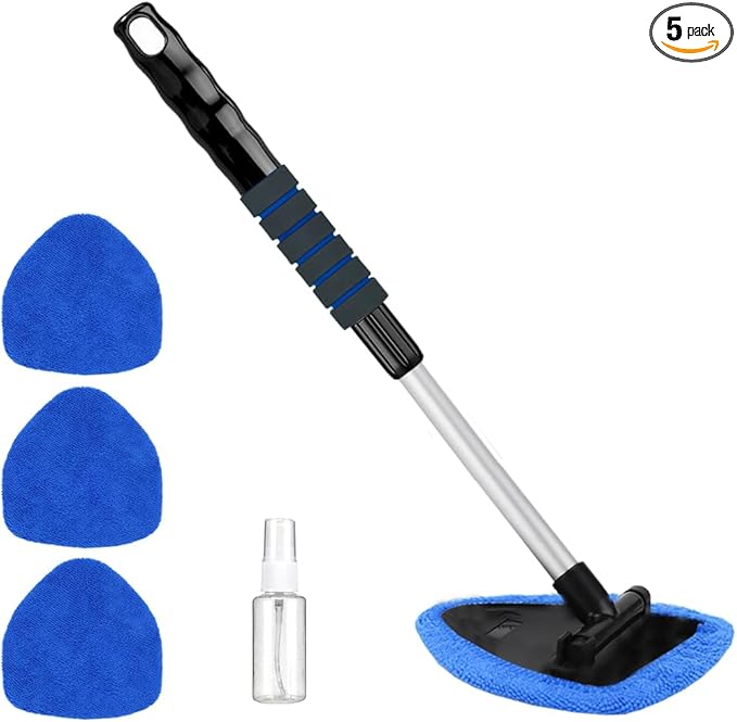 Gven Windshield Cleaner Tool 21" Car Window Cleaner Inside Windshield Cleaning Wand Supplies Interior Glass Care Product Car Accessories with with Extendable Handle& Microfiber Pads