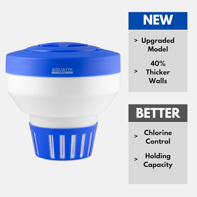 Aquatix Pro Pool Chlorine Floater Dispenser for 1 to 3 inch Tablets, Large Durable Floating Dispenser for Spa, Hot Tub, In-ground & Above Ground Small & Large Pools, Adjustable Flow Rate, Collapsible