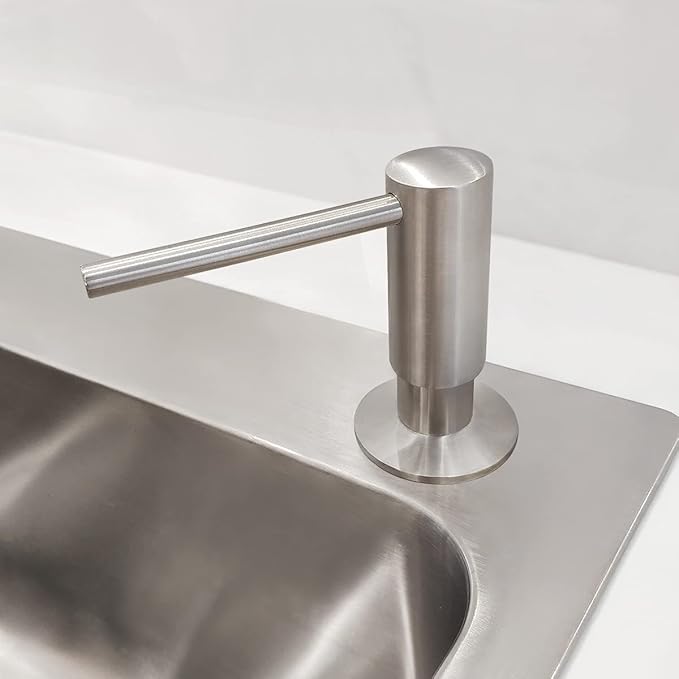 Brushed Nickel Built in Soap Dispenser for Kitchen Sink with 17 OZ PET Bottle Brass Pump Head Deck Mounted Dish Soap Dispenser