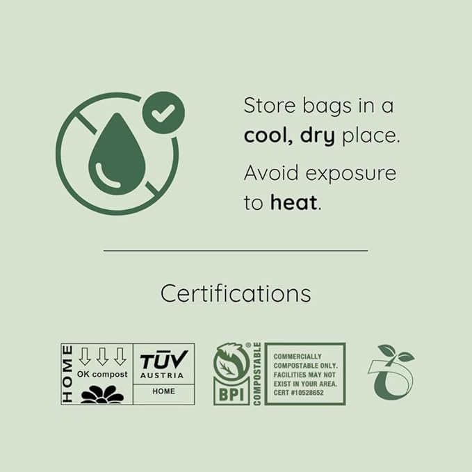 Compost Bags, Compostable Trash Bags 2.6 Gallon Compostable Bags Small 300 Count Compost Bags for Countertop bin Extra Thick 0.71 Mil. ASTM D6400 Certified By BPI and TÜV AUSTRIA 2.6 Gallon, 300 Units