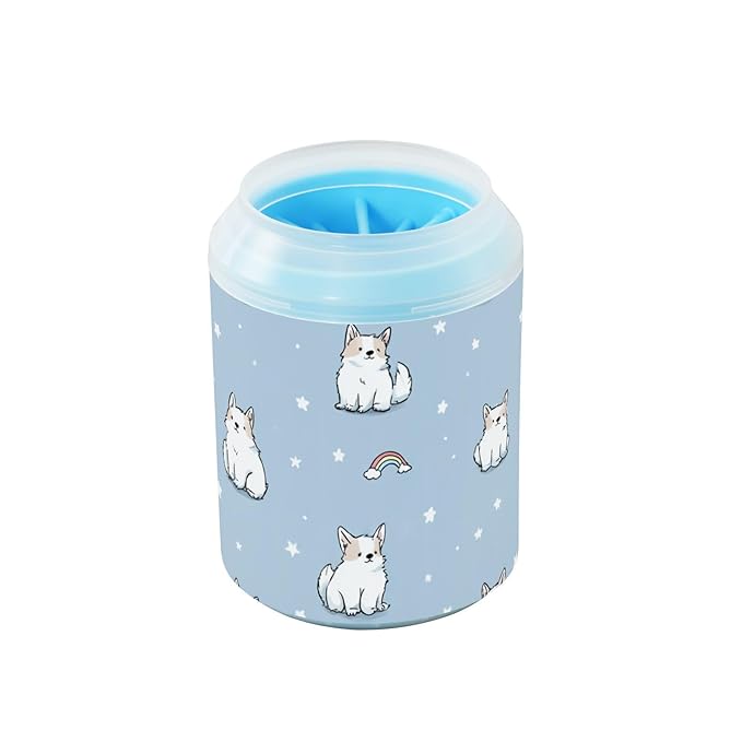 Dog Paw Cleaner Cups for Dogs Pet Foot Washer Paw Scrubber for Small Medium Large Dogs Cats Cleaning Cup Light Blue Dogs Stars