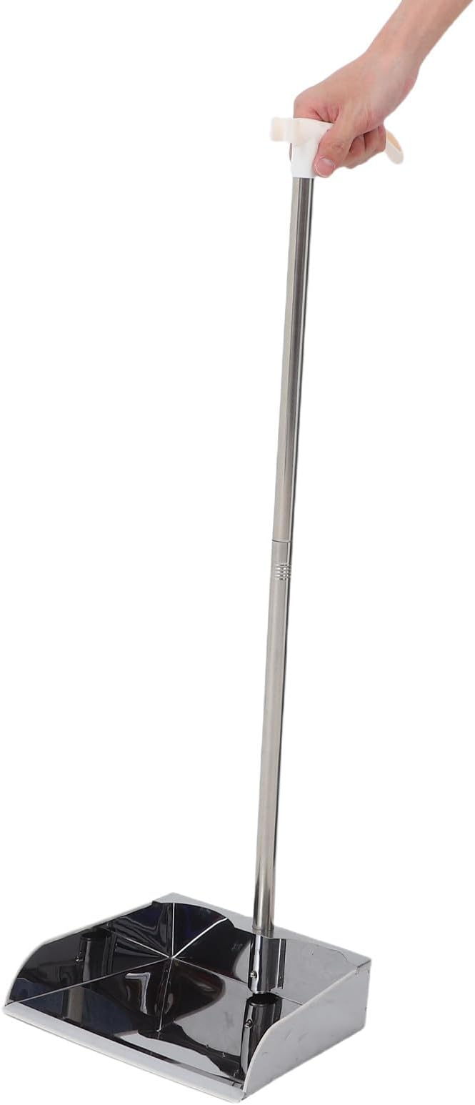 Durable Metal Upright Dustpan with Long Handle, Heavy Duty Household Garbage Refuse Cleaner, Thickened Indoor Outdoor Floor Cleaning Tool for Kitchen Garage Office Use