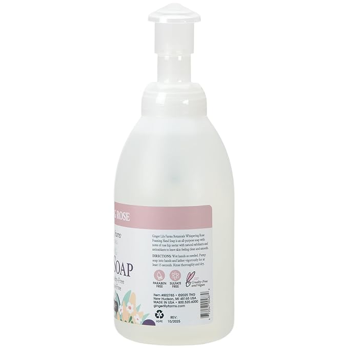 Ginger Lily Farms Botanicals All-Purpose Foaming Hand Soap Refill, 100% Vegan & Cruelty-Free, Whispering Rose Scent, 20 Fl Oz (Pack of 1)