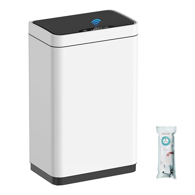 Mbillion Automatic Touchless 15 Gallon Motion Sensor Trash Can Stainless Steel Smart Trash Cans with Lid Rectangular Garbage Can for Kitchen Bedroom Home Office White