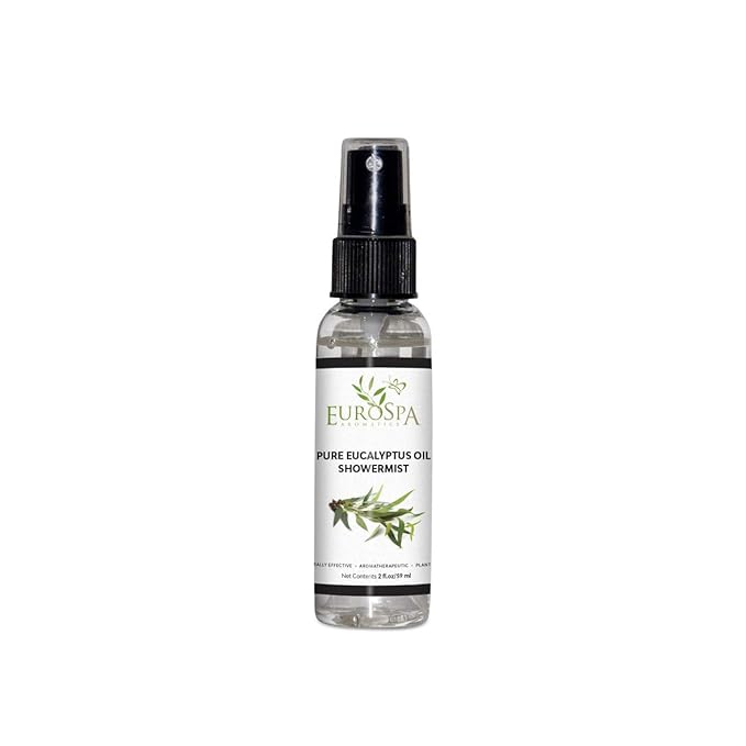 EuroSpa Aromatics Pure Eucalyptus Oil ShowerMist and Steam Room Spray, All-Natural Premium Aromatherapy Essential Oils - Pure Eucalyptus, 2oz