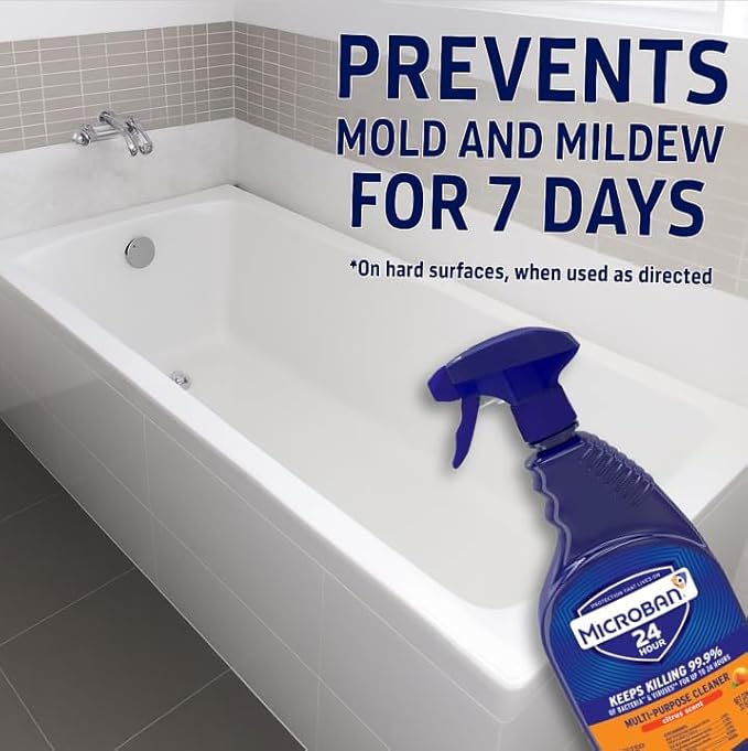 MICROBAN Multi-Purpose Cleaner, 32 oz., 2 Pack, Citrus, Penetrates Soap Scum, Greasy Soils and Reduces Odors, Keeps Killing 99.9% of Bacteria and Viruses for up to 24 Hours