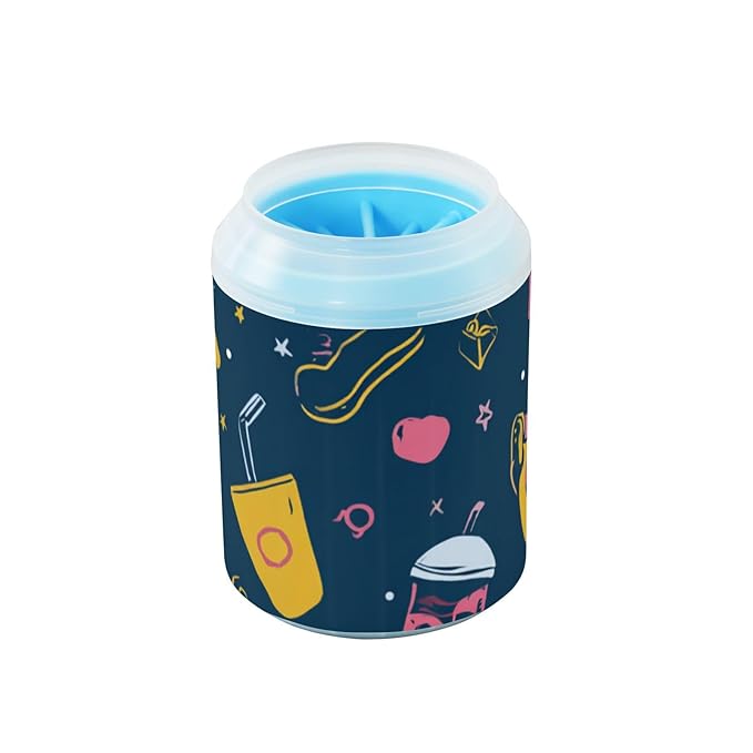 Dog Paw Cleaner Cups for Dogs Pet Foot Washer Paw Scrubber for Medium Small Dogs Cats Cleaning Cup Navy Blue Fast Food and Stars