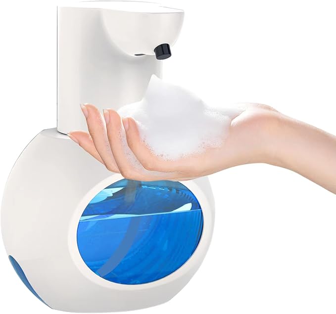 Automatic Foaming Soap Dispenser 15oz/420ml Foaming Hand Sanitizer Touchless Wall Mount with 4levels Adjustable Free Touch Electric Soap Dispenser Rechargeable with Sensor for Kitchen Bathroom White