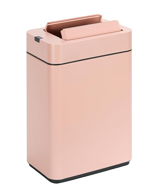 ELPHECO Bathroom Trash Can with Lid 2.6 Gallon Smart Trash Can Slim Motion Sensor Garbage Can Automatic Stainless Steel Wastebasket Bathroom Decor for Bedroom Office Toilet Pink
