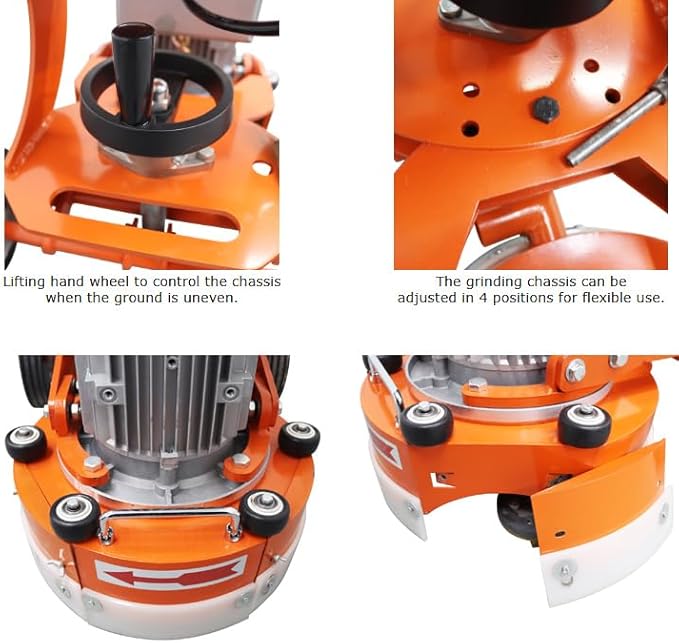 3KW Floor Grinding and Trimming Machine 1440RPM Concrete Floor Polisher with 3 Grinding Discs Foldable Arm Design Dustless Concrete Grinder for Terrazzo/Epoxy 220V 1-Phase